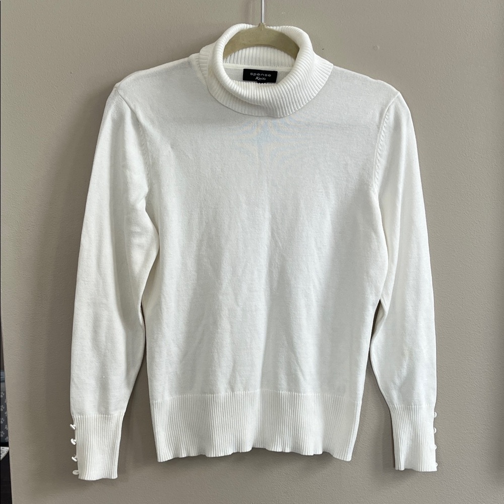 Spense off white turtleneck sweater with buttoned cuffs size medium